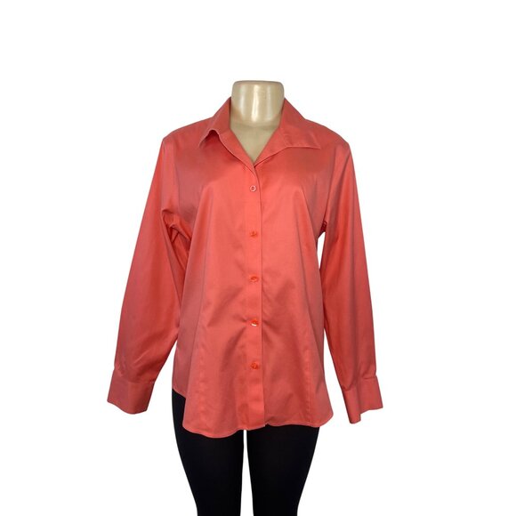 Chicos Womens No-Iron Button-Down Coral Shirt Long Sleeve Size 2 - Picture 1 of 5